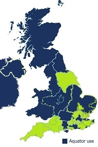 Map showing water utility companies using Aquator in UK